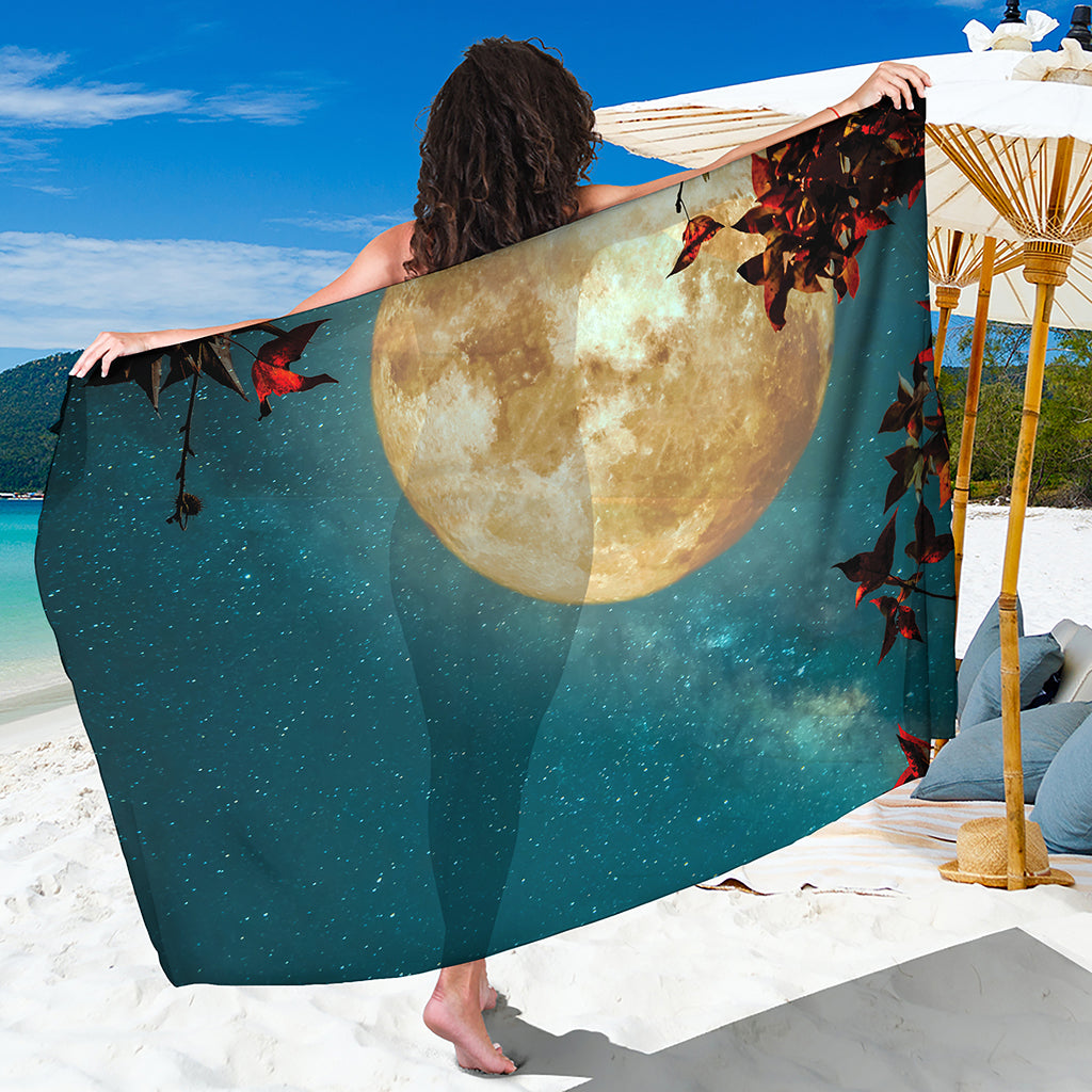 Autumn Full Moon Print Beach Sarong Wrap