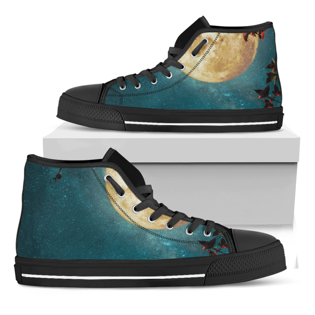 Autumn Full Moon Print Black High Top Shoes