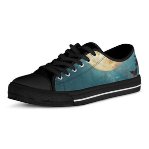 Autumn Full Moon Print Black Low Top Shoes