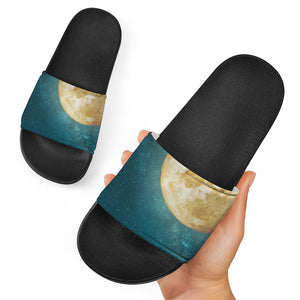 Autumn Full Moon Print Black Slide Sandals