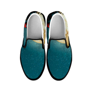 Autumn Full Moon Print Black Slip On Shoes