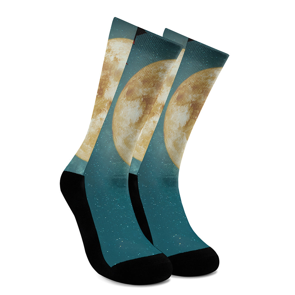 Autumn Full Moon Print Crew Socks