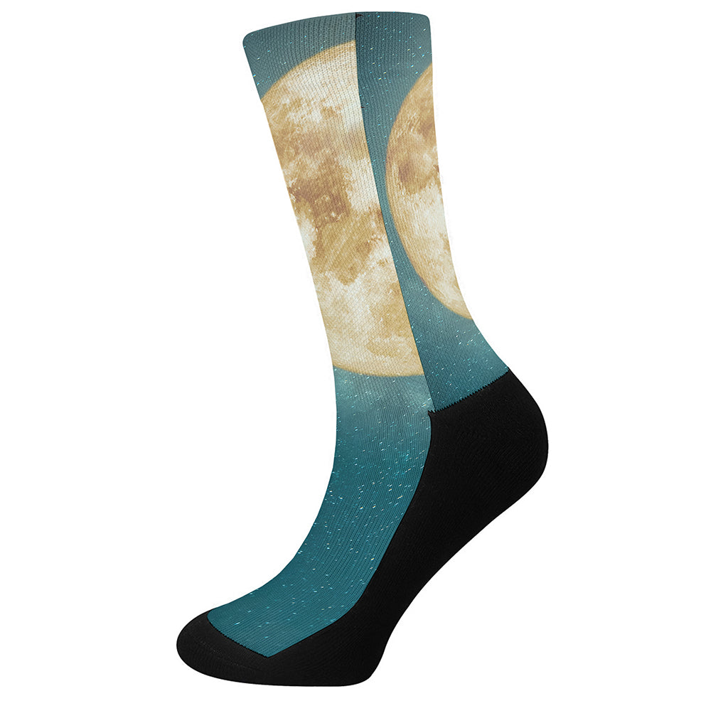 Autumn Full Moon Print Crew Socks