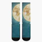 Autumn Full Moon Print Crew Socks