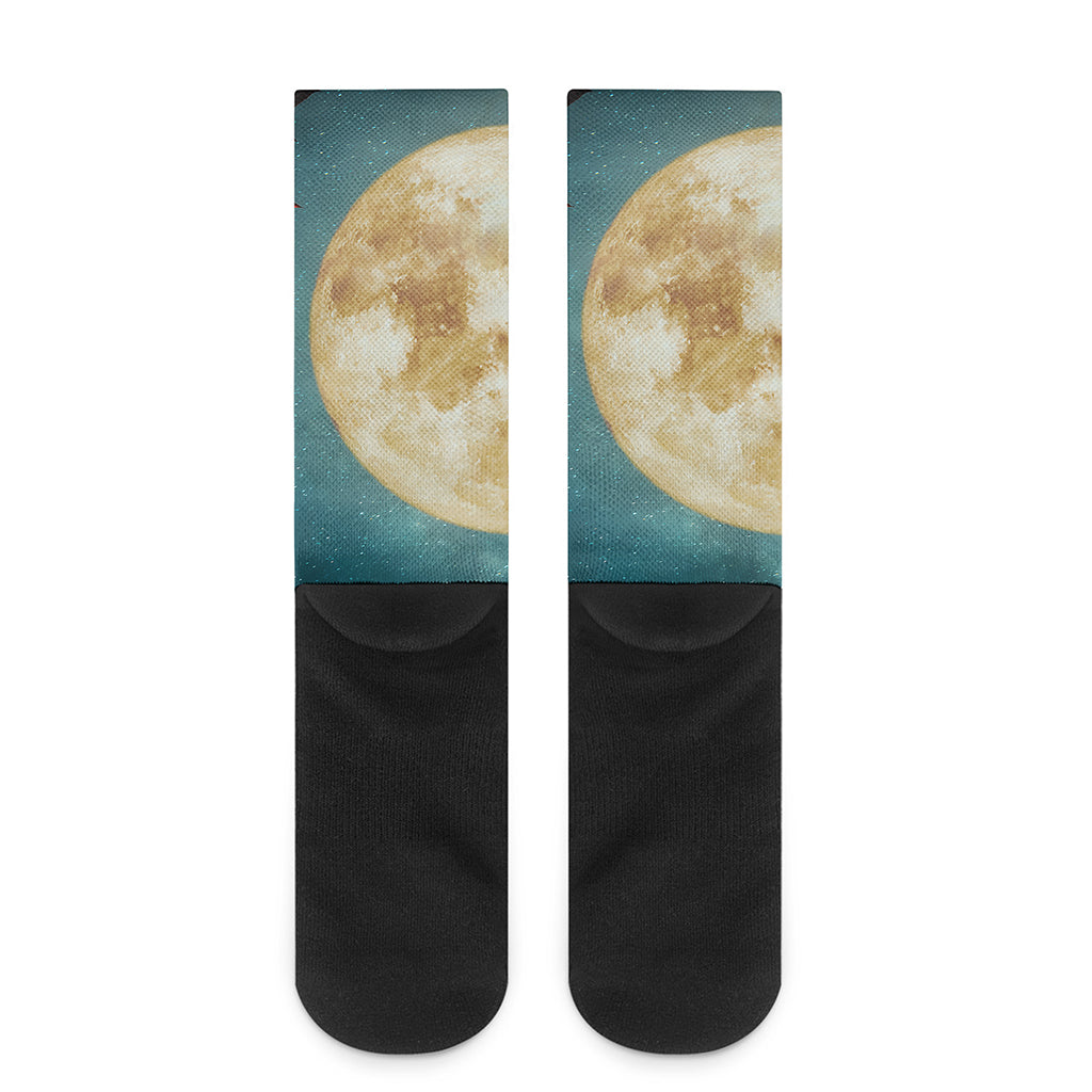 Autumn Full Moon Print Crew Socks