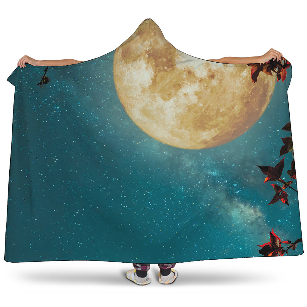 Autumn Full Moon Print Hooded Blanket
