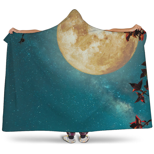 Autumn Full Moon Print Hooded Blanket