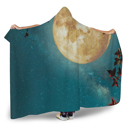 Autumn Full Moon Print Hooded Blanket