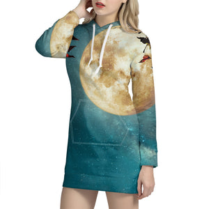 Autumn Full Moon Print Hoodie Dress