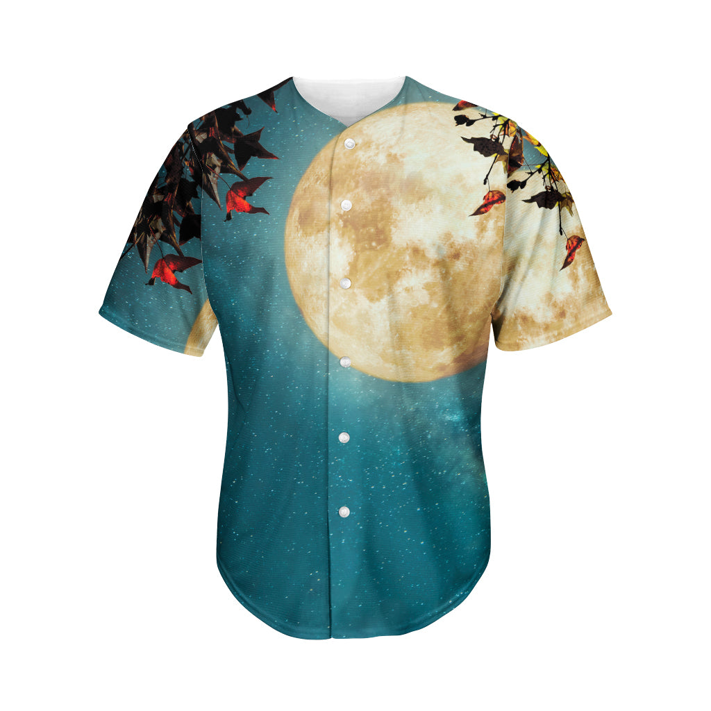 Autumn Full Moon Print Men's Baseball Jersey