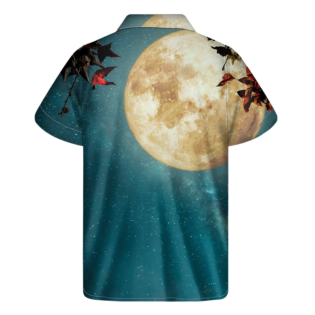 Autumn Full Moon Print Men's Short Sleeve Shirt