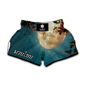 Autumn Full Moon Print Muay Thai Boxing Shorts