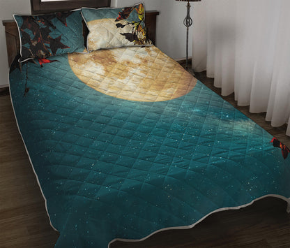 Autumn Full Moon Print Quilt Bed Set