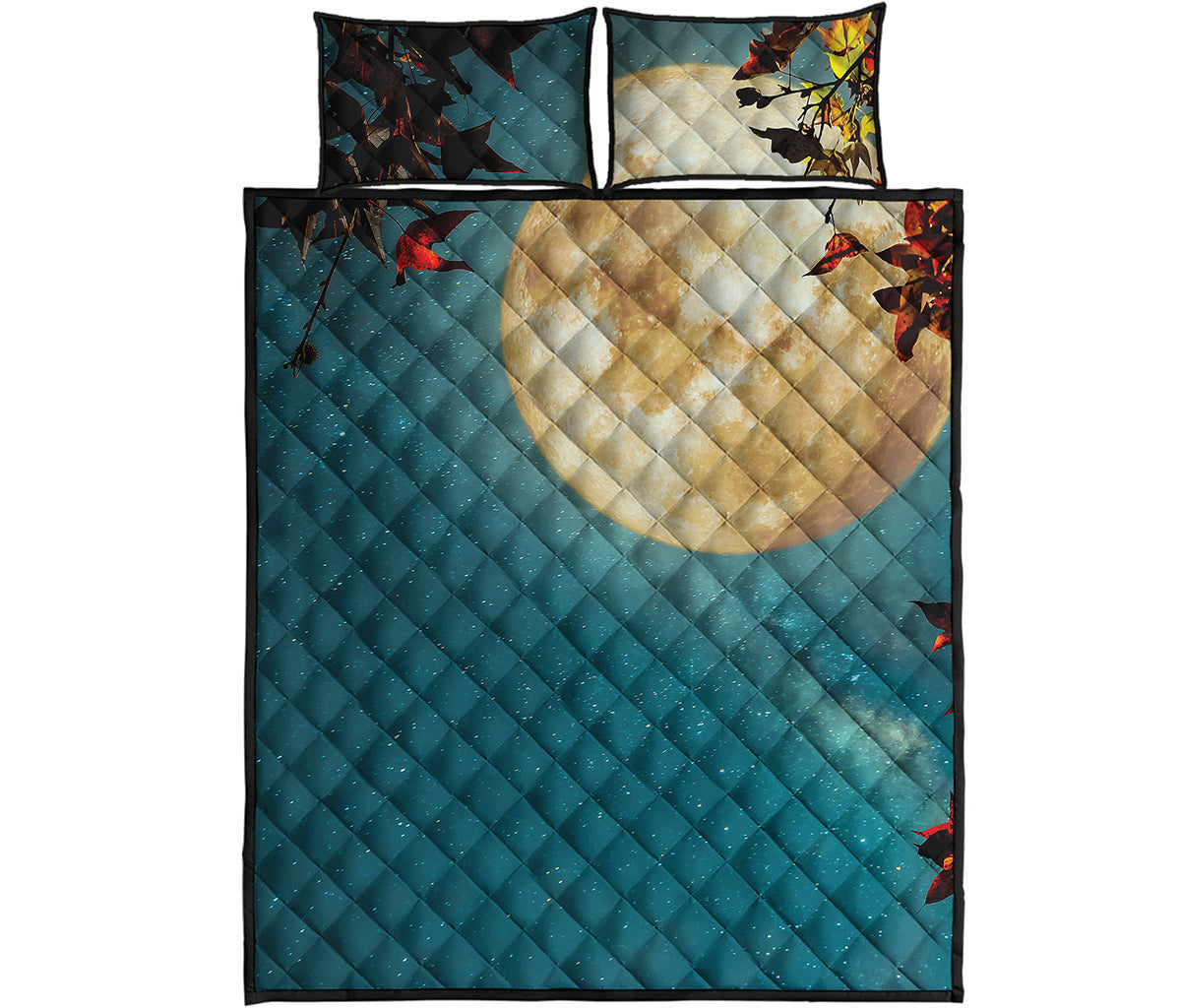 Autumn Full Moon Print Quilt Bed Set