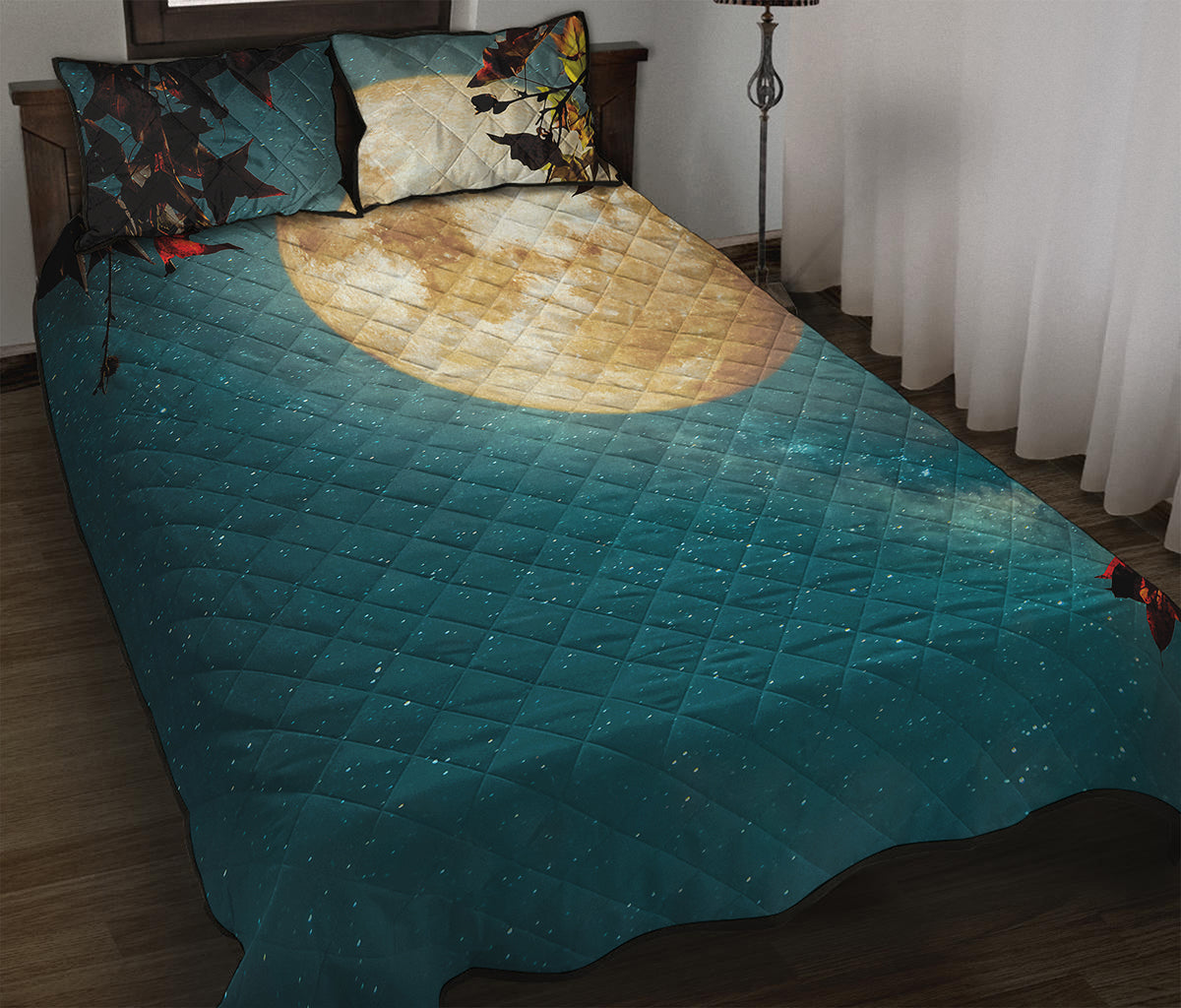 Autumn Full Moon Print Quilt Bed Set