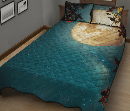 Autumn Full Moon Print Quilt Bed Set