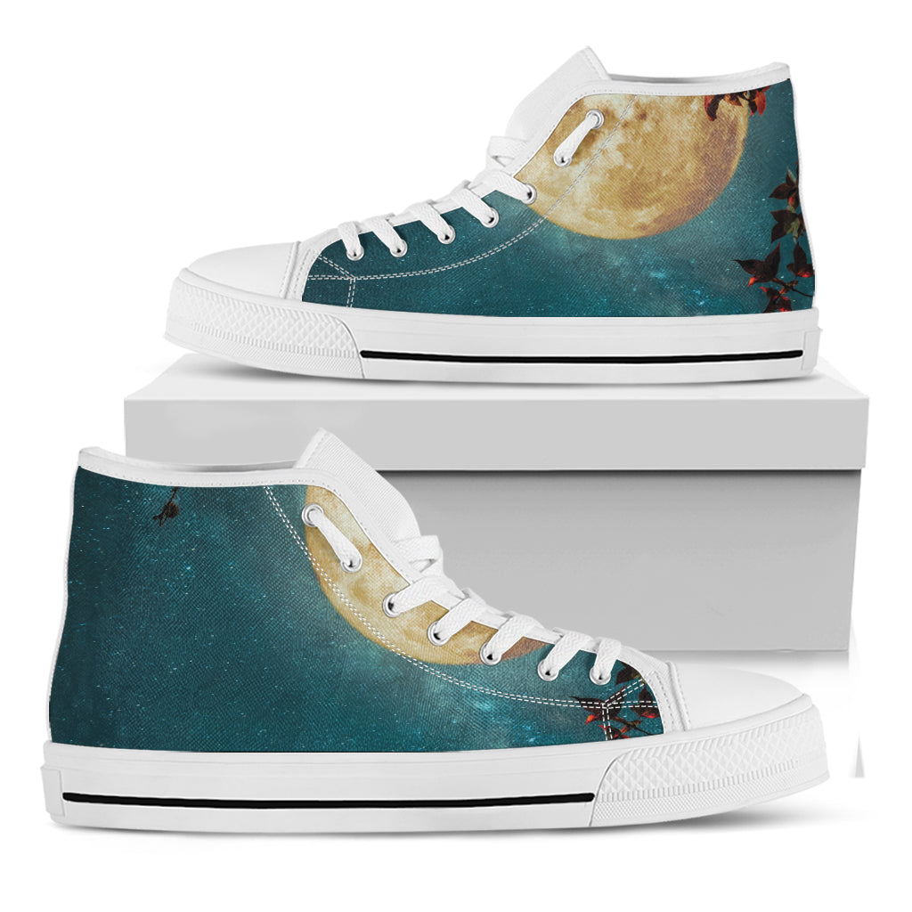 Autumn Full Moon Print White High Top Shoes