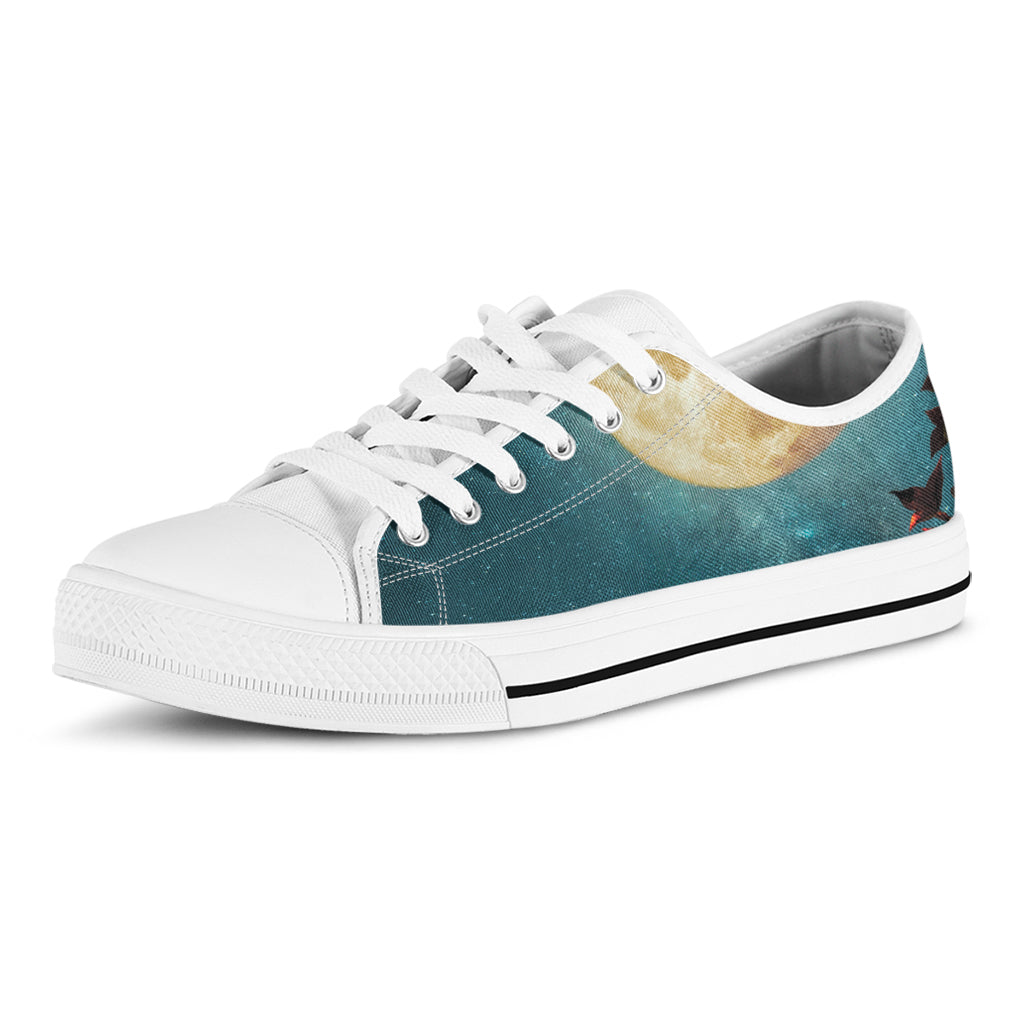 Autumn Full Moon Print White Low Top Shoes