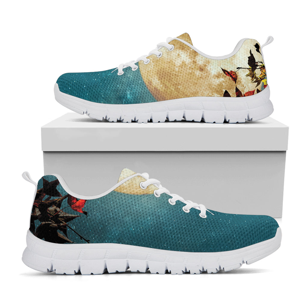 Autumn Full Moon Print White Sneakers