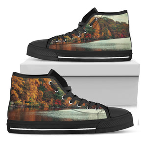 Autumn Lake Print Black High Top Shoes