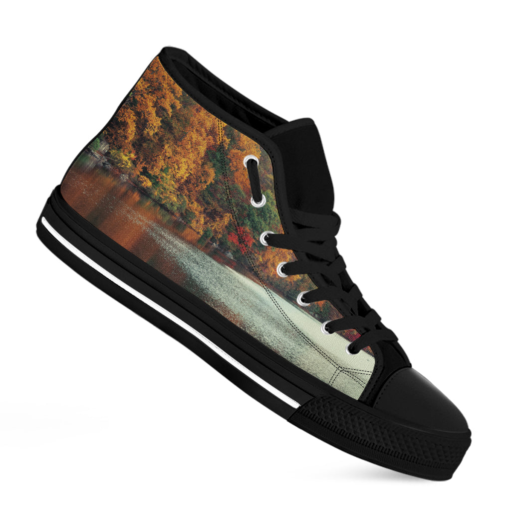 Autumn Lake Print Black High Top Shoes