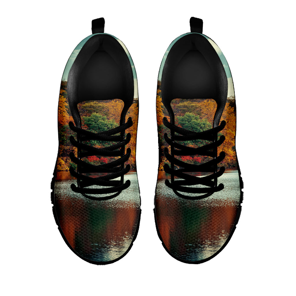 Autumn Lake Print Black Sneakers