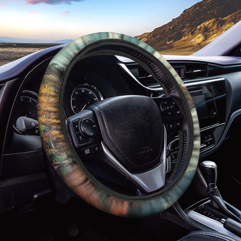 Autumn Lake Print Car Steering Wheel Cover