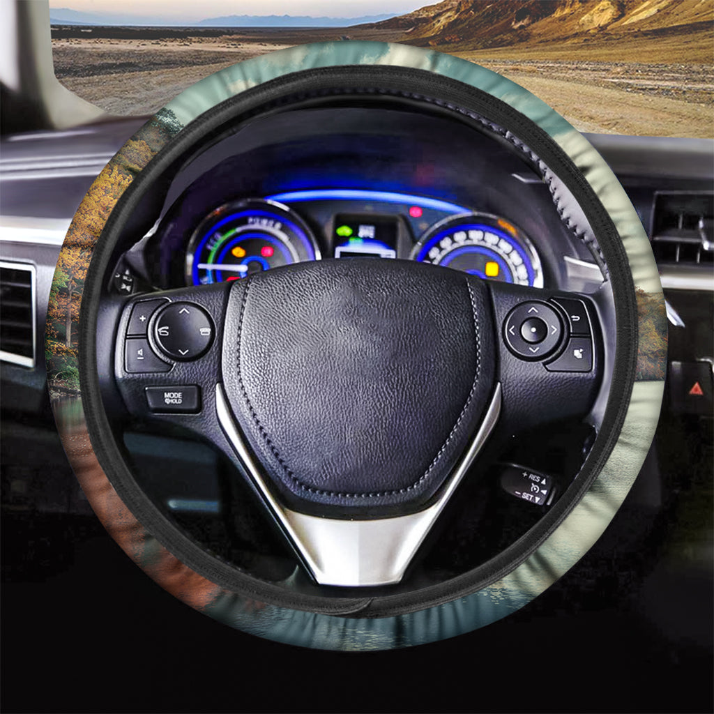 Autumn Lake Print Car Steering Wheel Cover