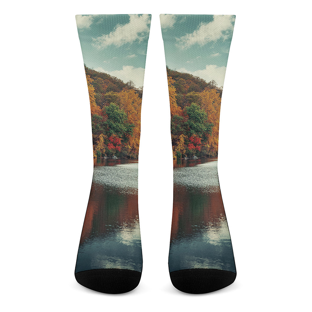 Autumn Lake Print Crew Socks