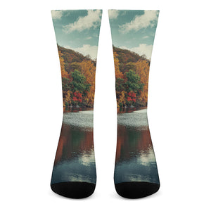 Autumn Lake Print Crew Socks