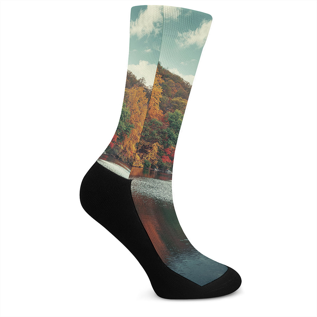 Autumn Lake Print Crew Socks