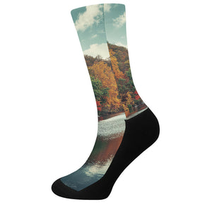 Autumn Lake Print Crew Socks