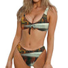 Autumn Lake Print Front Bow Tie Bikini