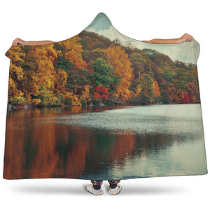 Autumn Lake Print Hooded Blanket