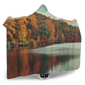 Autumn Lake Print Hooded Blanket