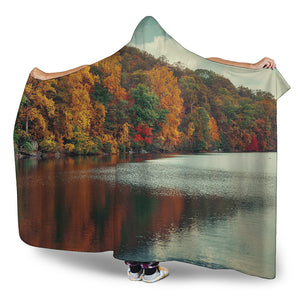 Autumn Lake Print Hooded Blanket