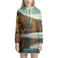 Autumn Lake Print Pullover Hoodie Dress
