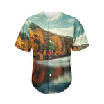 Autumn Lake Print Men's Baseball Jersey