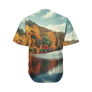 Autumn Lake Print Men's Baseball Jersey