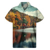 Autumn Lake Print Men's Short Sleeve Shirt