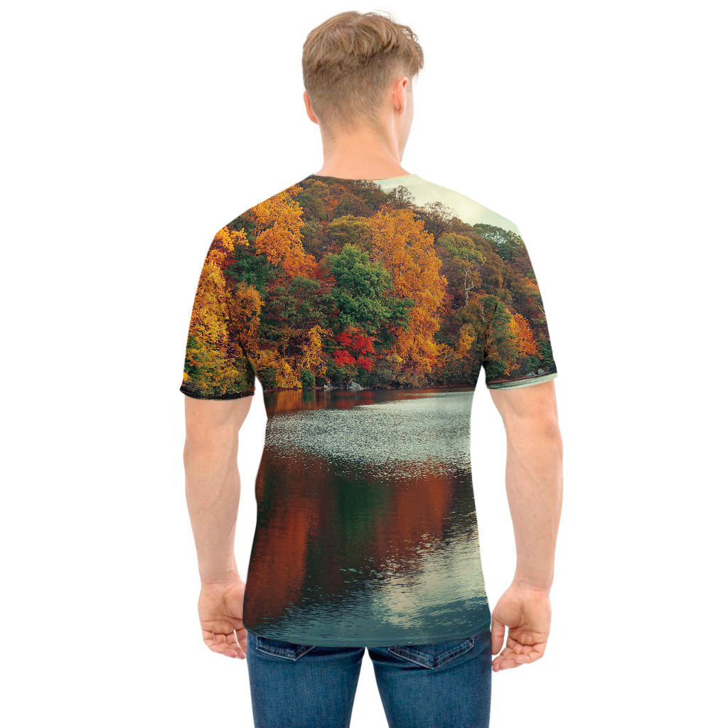 Autumn Lake Print Men's T-Shirt