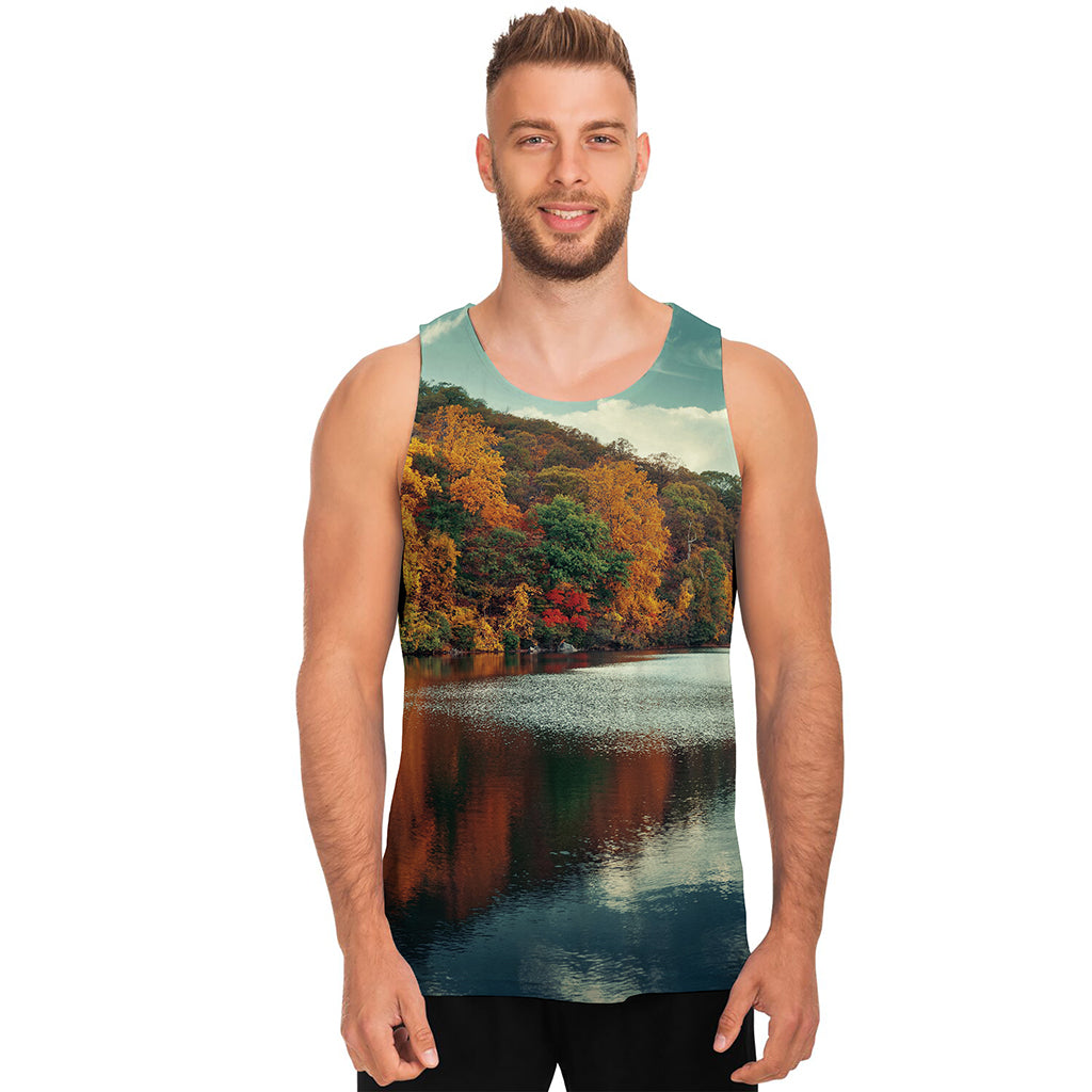 Autumn Lake Print Men's Tank Top