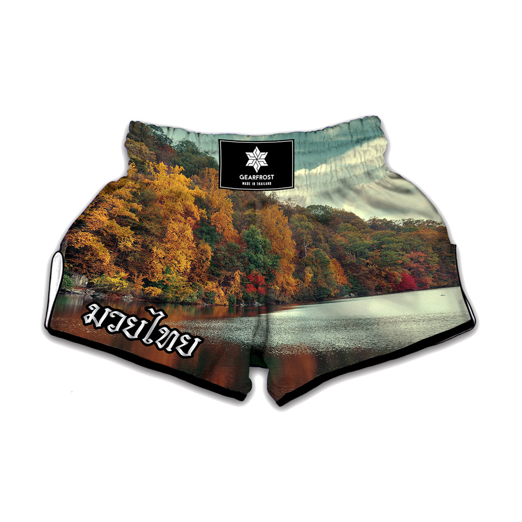 Autumn Lake Print Muay Thai Boxing Shorts