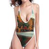 Autumn Lake Print One Piece High Cut Swimsuit