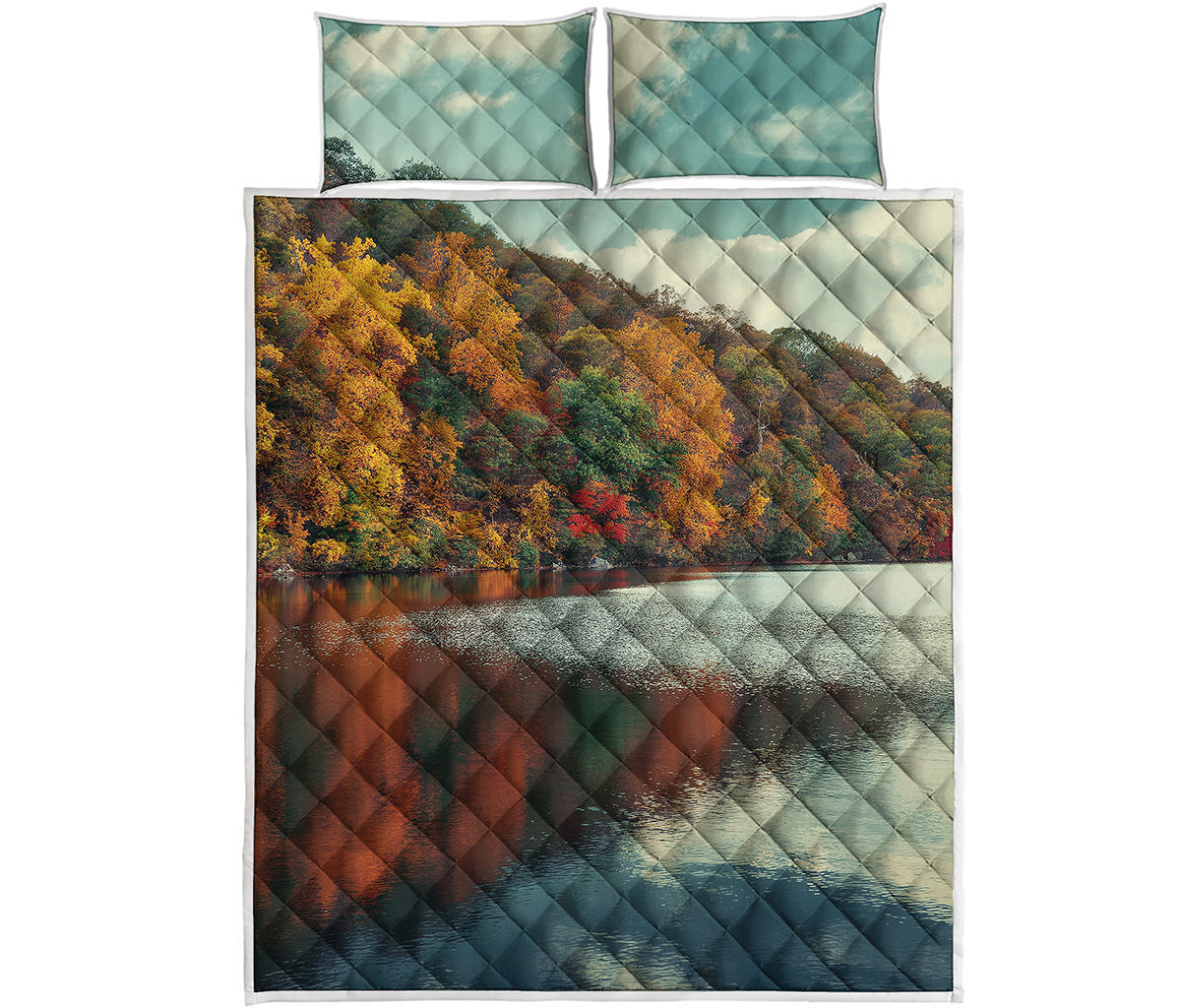 Autumn Lake Print Quilt Bed Set