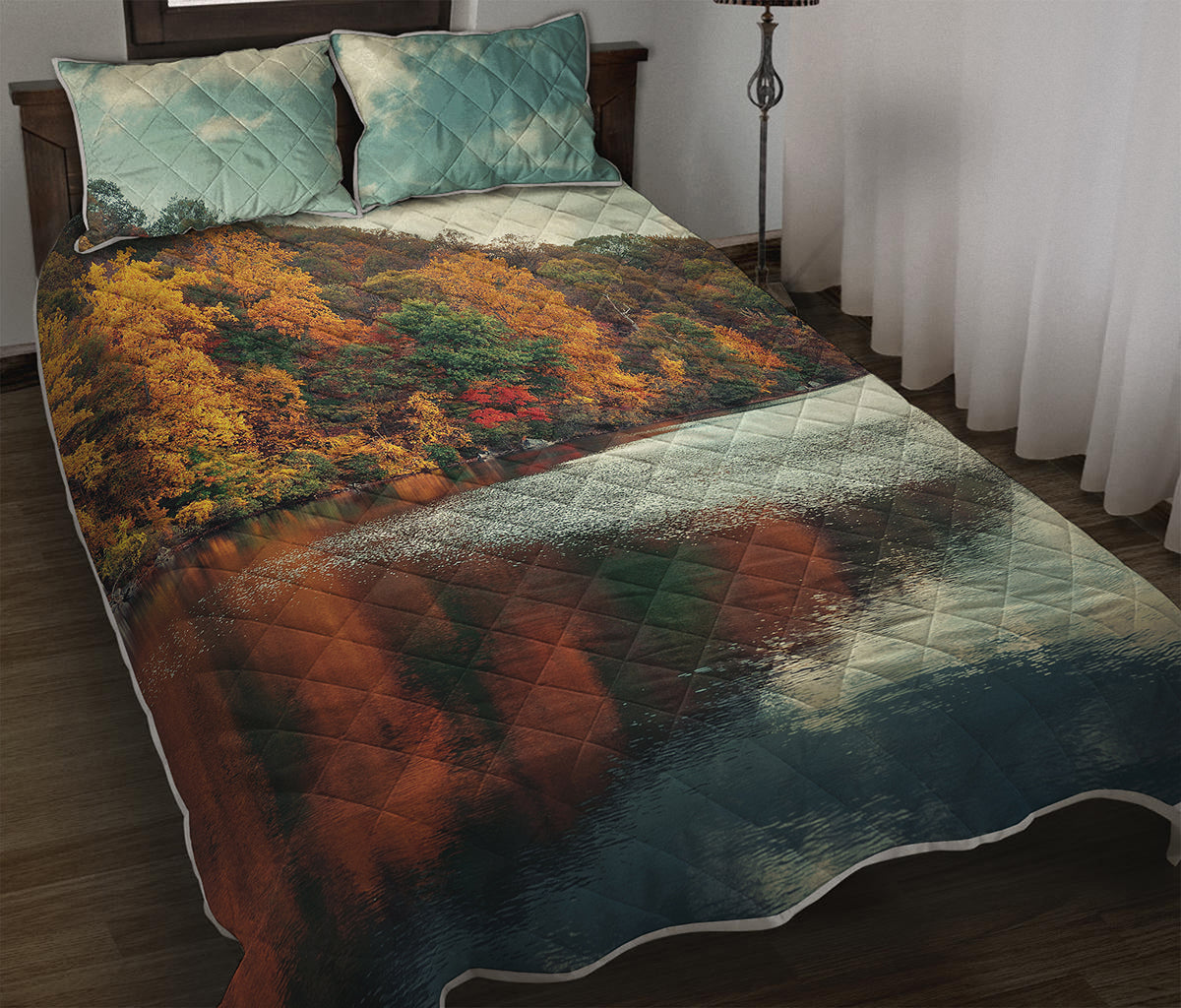 Autumn Lake Print Quilt Bed Set
