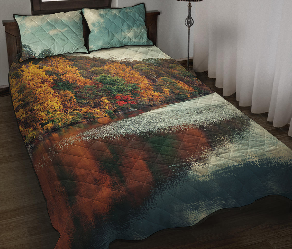 Autumn Lake Print Quilt Bed Set