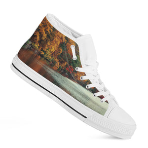 Autumn Lake Print White High Top Shoes