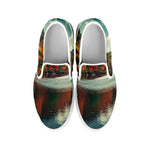 Autumn Lake Print White Slip On Shoes