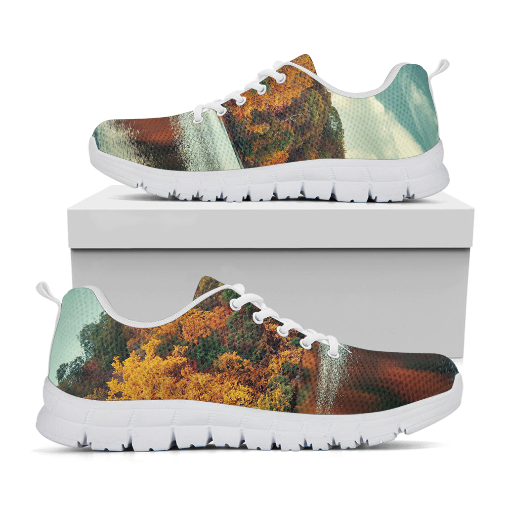 Autumn Lake Print White Sneakers